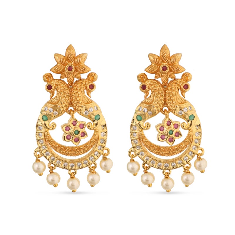 TARINIKA Antique Gold Plated Indian Long Necklace Set for Women with Jhumka, Dangle, Drop Earring Brass Traditional Wedding Desi Jewelry CZ Gemstone Bridal Necklace (Hrida Nakshatra) - Image 4
